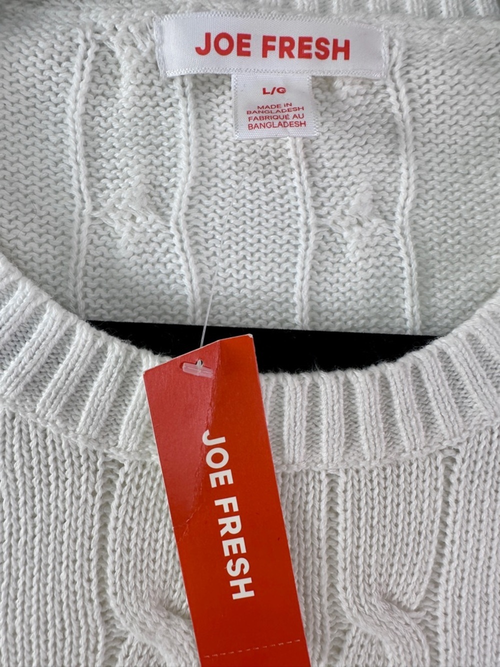 Joe Fresh Cream Cable Knit Short Sleeve Sweater Top Cotton NWT Size L - Picture 3 of 6